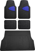 Blue All-Weather Trimmable Car Floor Mats Set with Black Cargo Liner