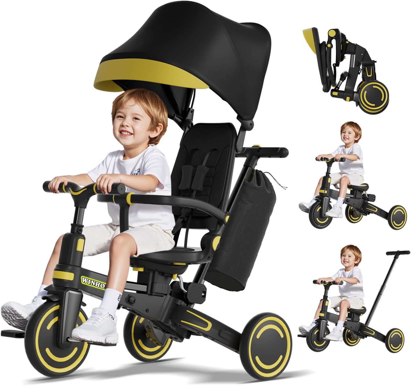9-in-1 Push Tricycle for Toddlers with Adjustable Handle