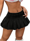 Women's Y2K Low Waist Pleated Denim Skirt - Casual Raw Hem Mini