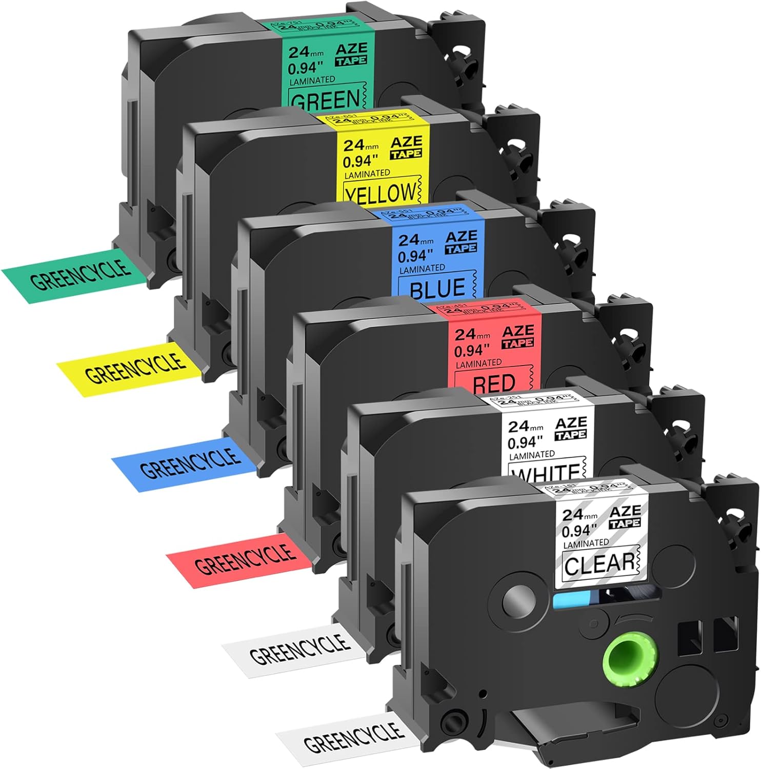 GREENCYCLE 24mm Label Tape for Brother P Touch Printers - 6 Pack