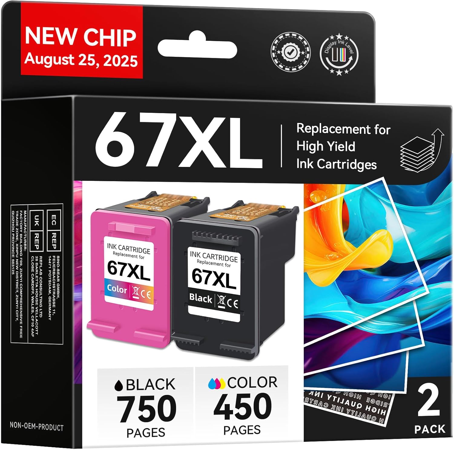 67XL Ink Cartridges Black Color Combo Pack for HP Printers
