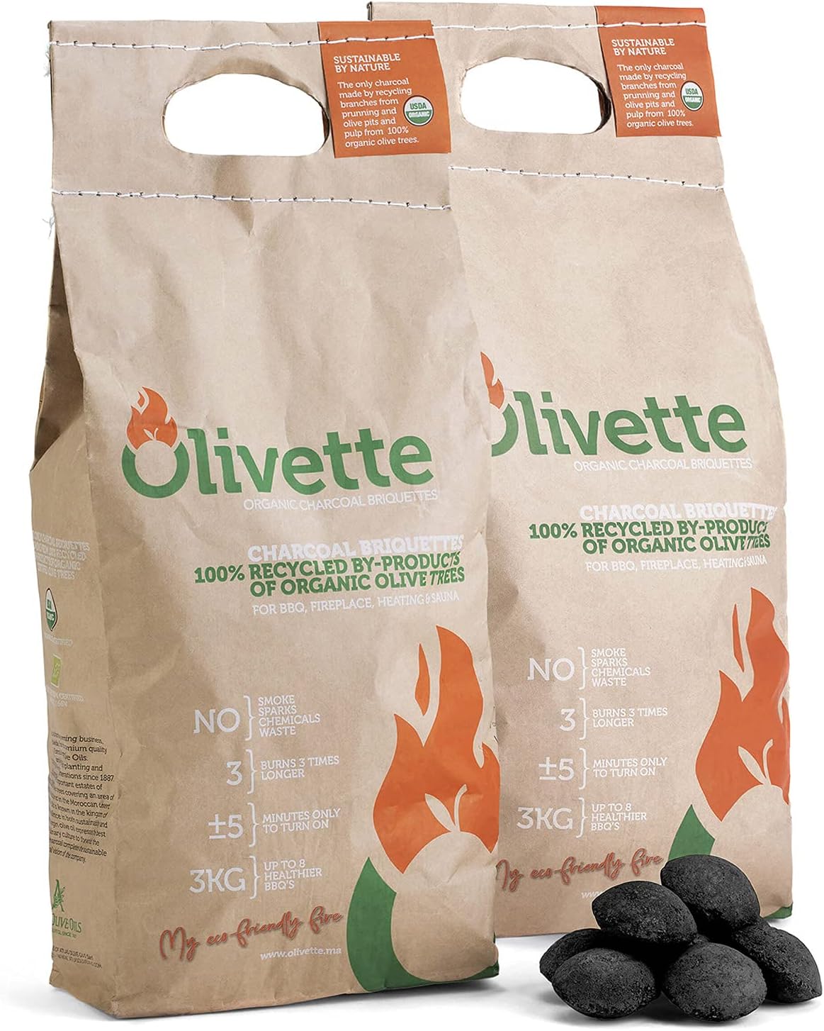 Organic Charcoal Briquettes for Grilling by Olivette - Eco-Friendly