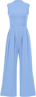 Womens Summer Jumpsuit Sleeveless Mock Neck - Flattering Wide Leg