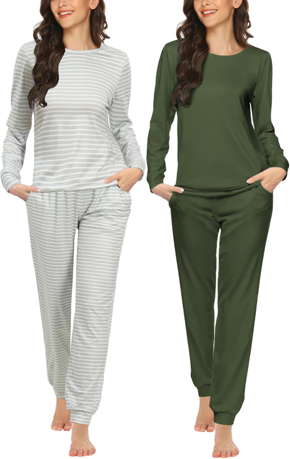 Ekouaer Women's Pajama Set with Long Sleeve Top and Jogger Pants