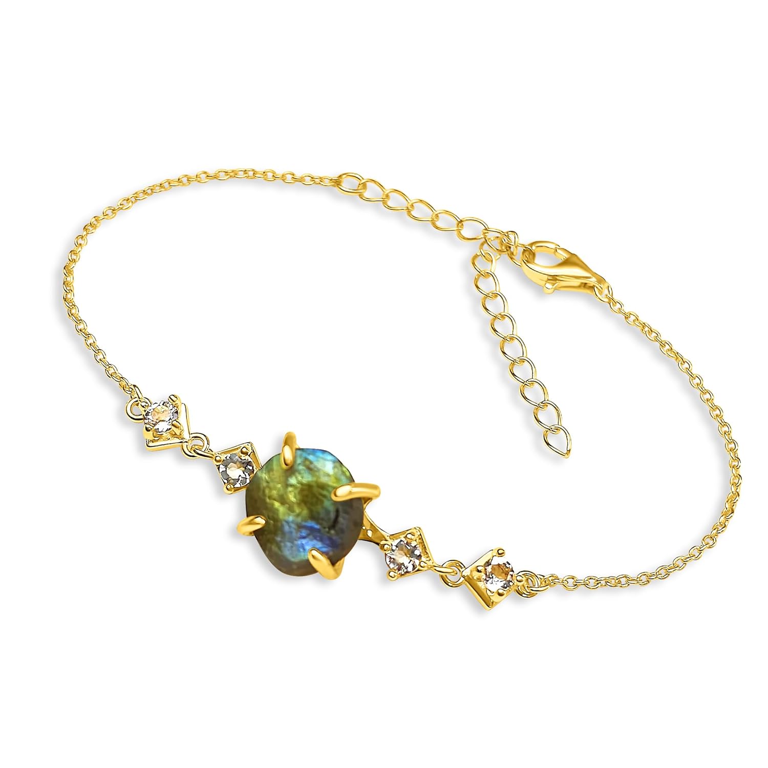 Raw Labradorite Chain Bracelet for Birthstone Gift for Her