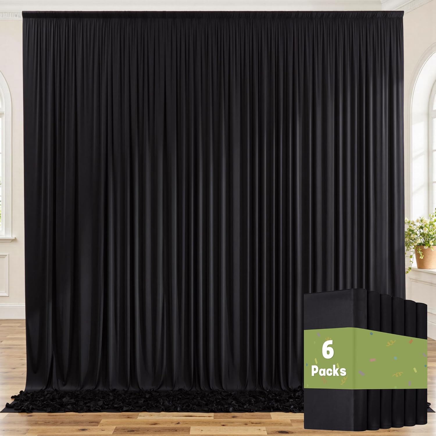 30ft x 8ft Wrinkle Free Black Backdrop Curtains for Events