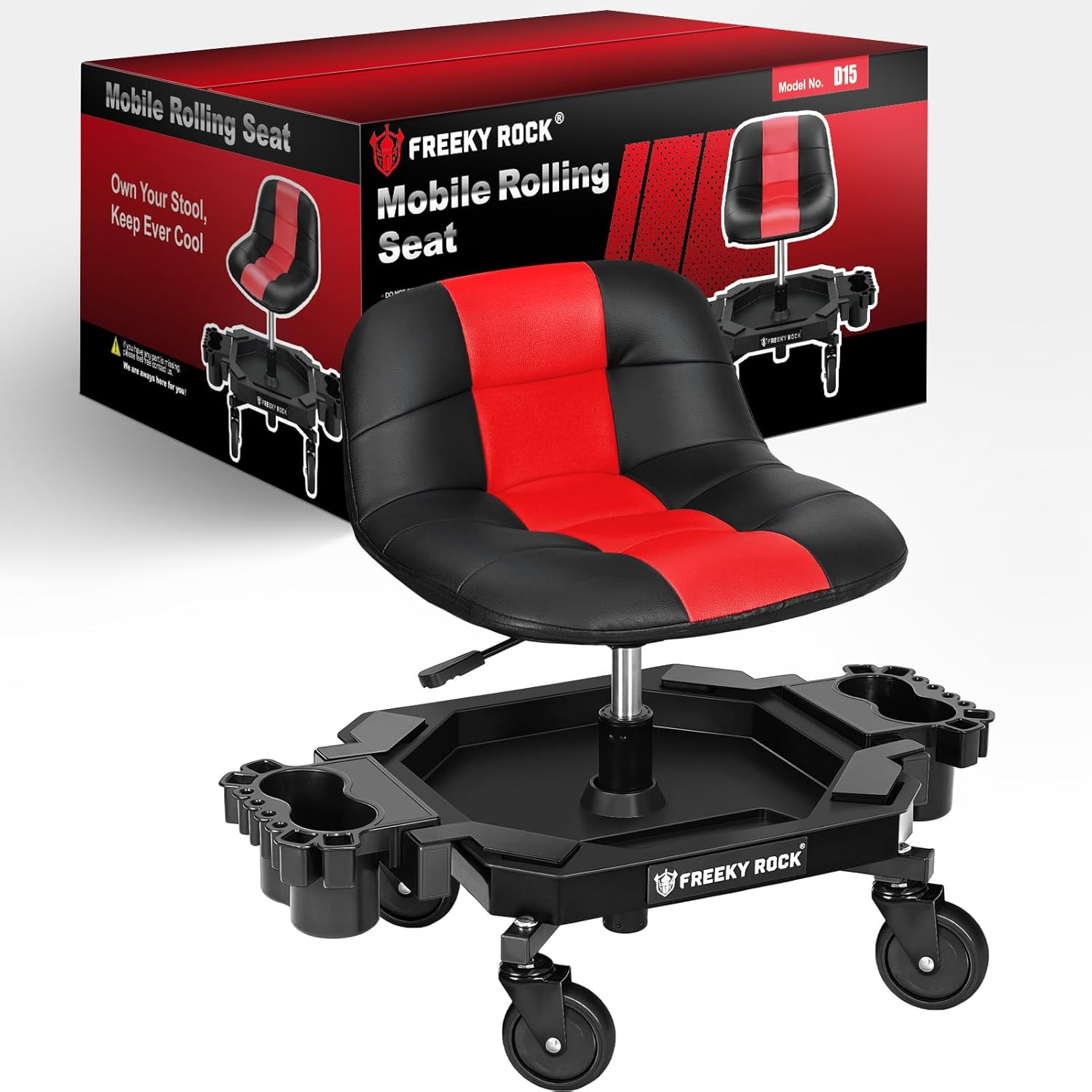 Adjustable Height Rolling Stool with Wheels for Mechanics