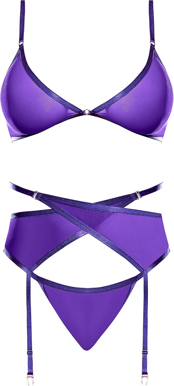 Wandering Eyes Bra Set - Elegant Mesh and Silk Design for Comfort