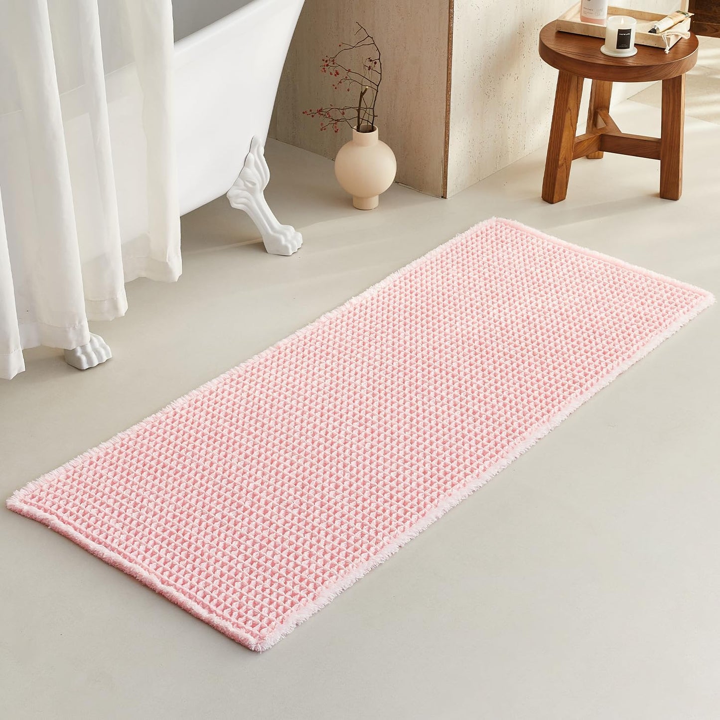 Light Peachy Pink Long Bathroom Rugs for Cozy Spa-Like Retreat