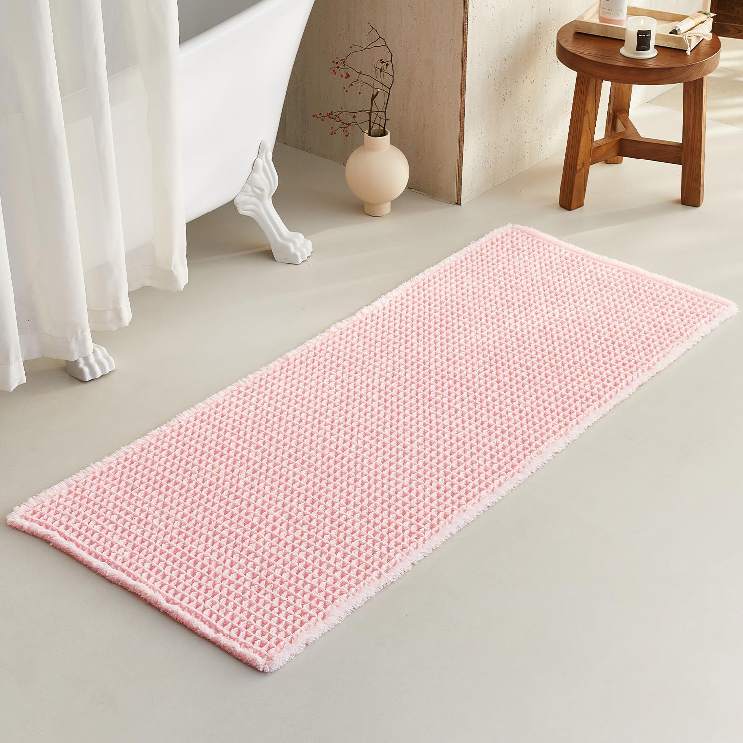 Light Peachy Pink Long Bathroom Rugs for Cozy Spa-Like Retreat