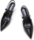 Women's Leather Slingback Heels Pointed Toe - Low Kitten Heel