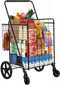 Folding Shopping Cart with Wheels - Compact Collapsible Utility Cart