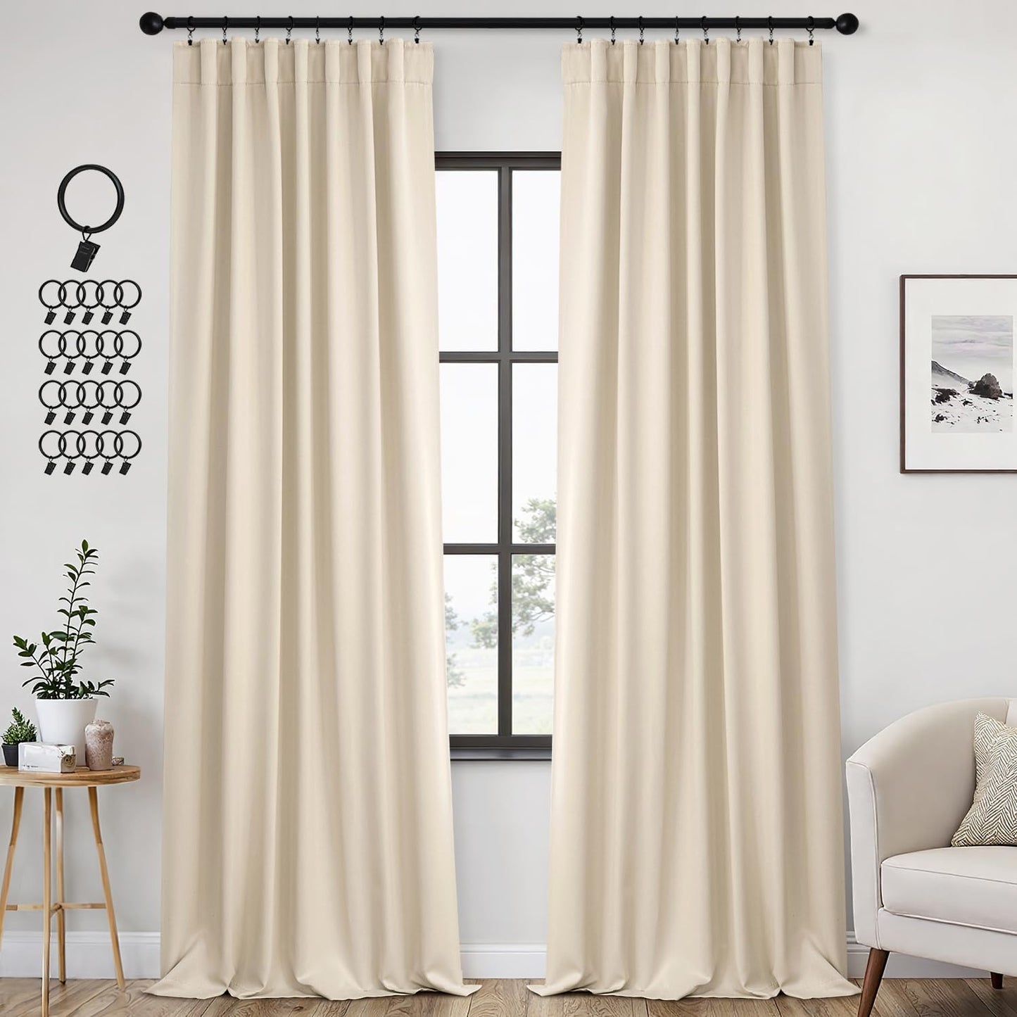 Back Tab Blackout Curtains for Bedroom and Living Room Decor