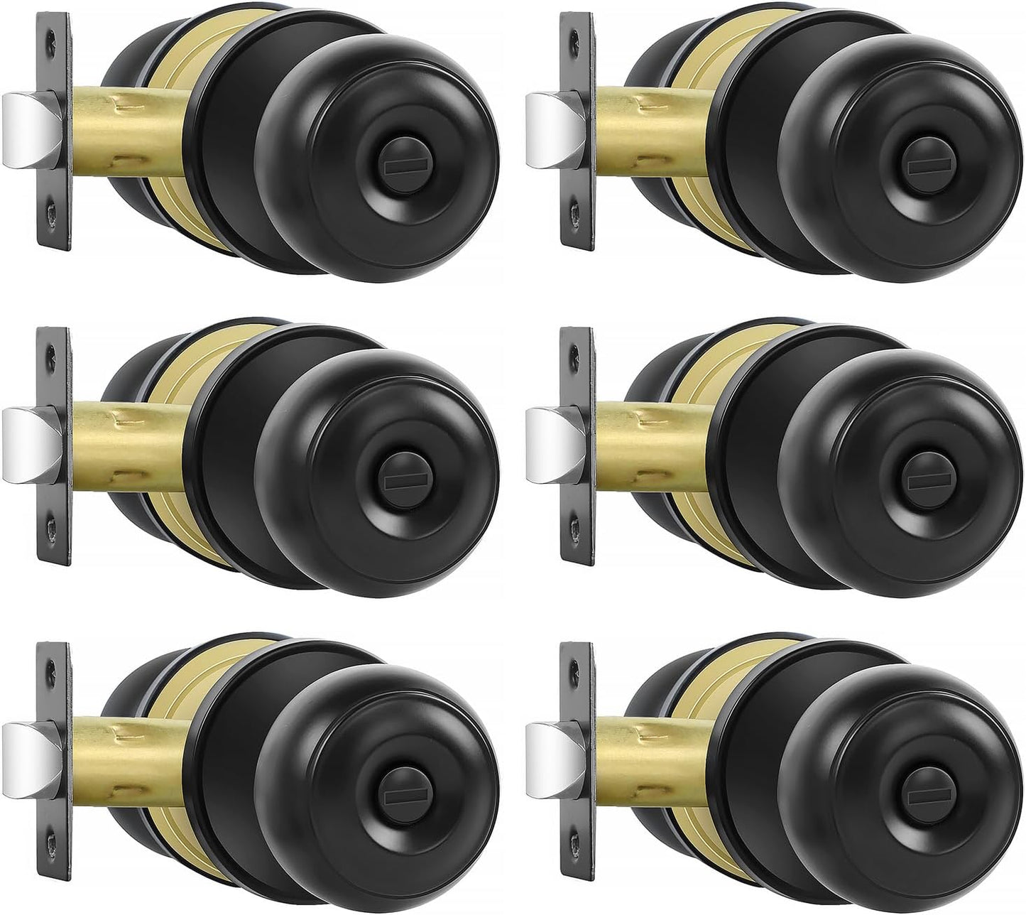 Privacy Door Knobs 6 Pack Matte Black Interior Keyless Locksets