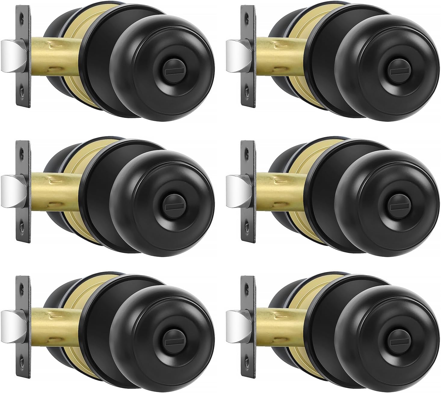 Privacy Door Knobs 6 Pack Matte Black Interior Keyless Locksets