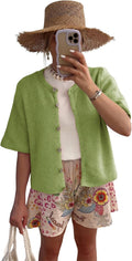 Women Lightweight Short Sleeve Cardigan Sweater - Neutral Summer Layer