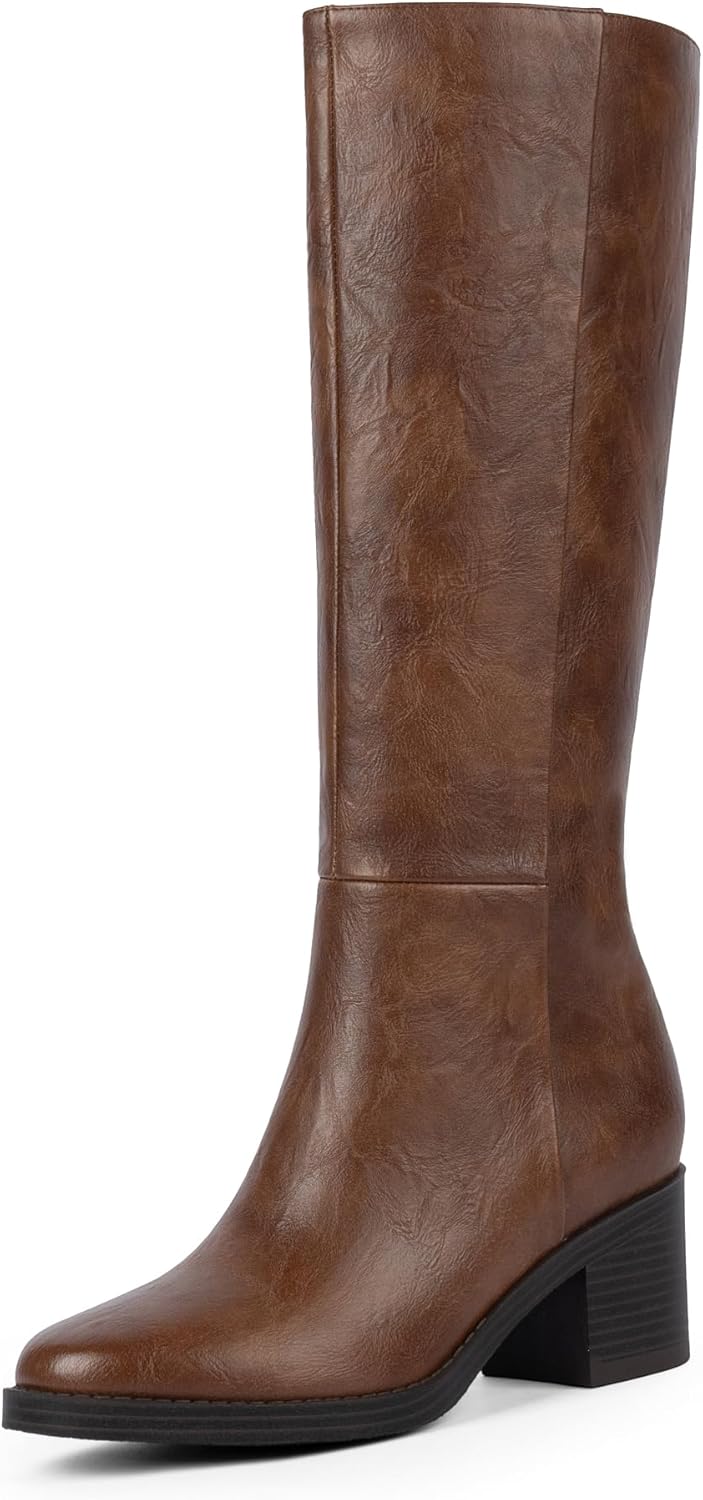 Knee High Boots for Women with Chunky Heel and Side Zipper