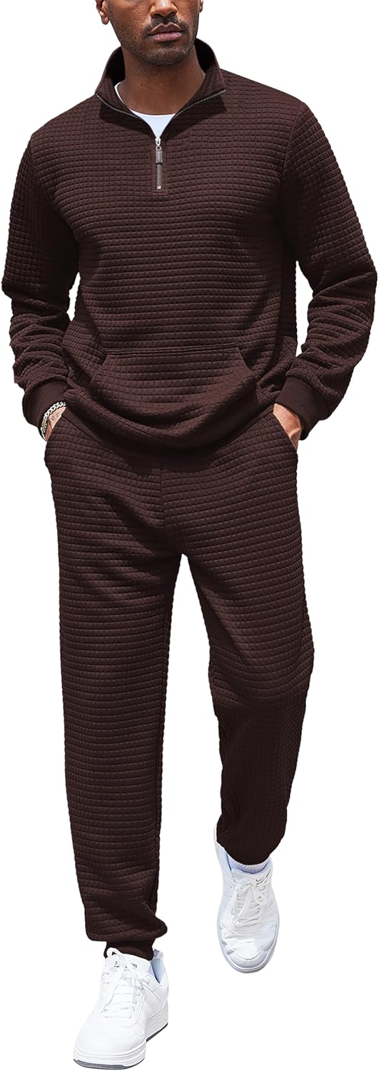 COOFANDY Men's Tracksuit 2 Piece Quarter Zip Sweatsuit Set