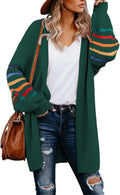 Dokotoo Women's Long Open Front Cardigan - Striped Color Block Knit