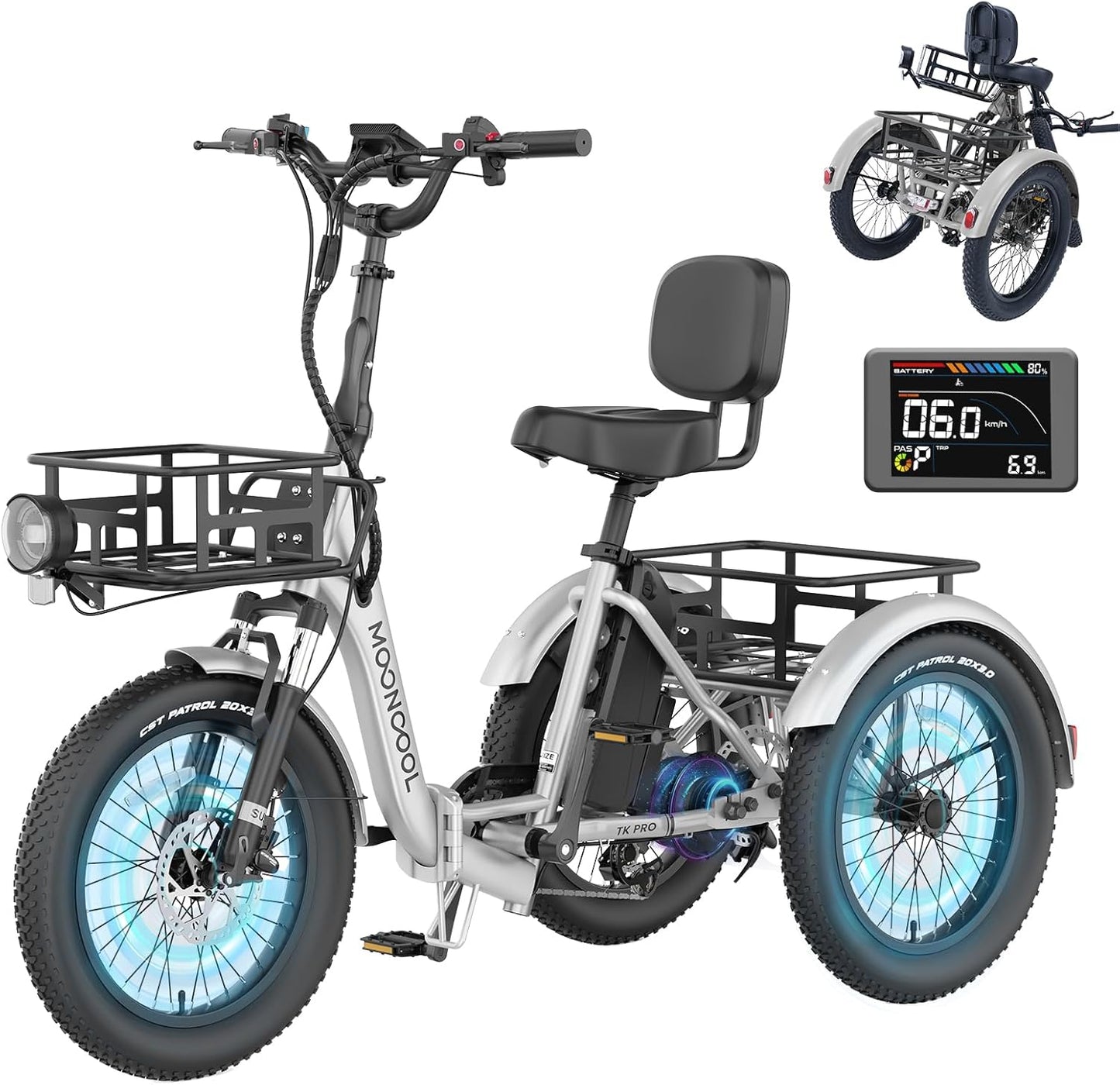 MOONCOOL Electric Tricycle for Adults with Removable Battery