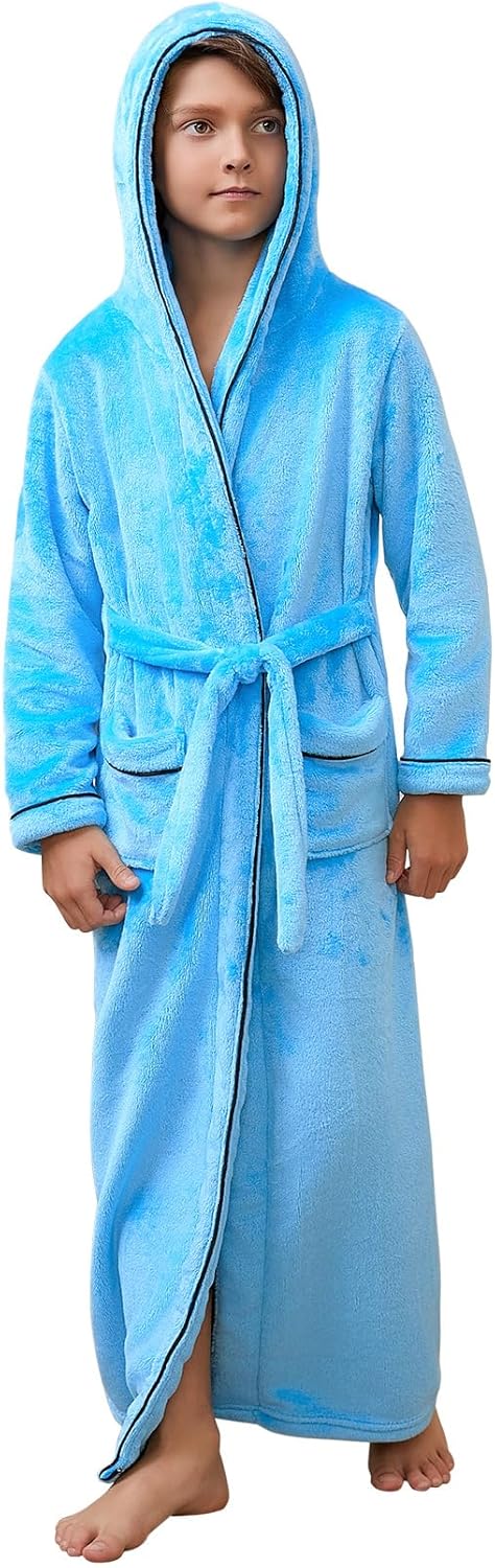 QPANCY Girls Robe Long Hooded Bathrobe Soft Plush Fleece Pajamas