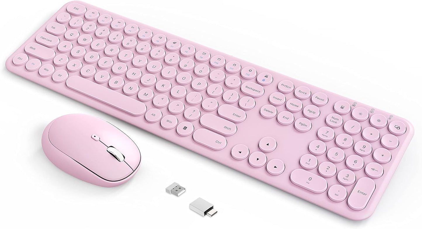 Pink Wireless Keyboard Mouse Combo - Silent Typing Bliss