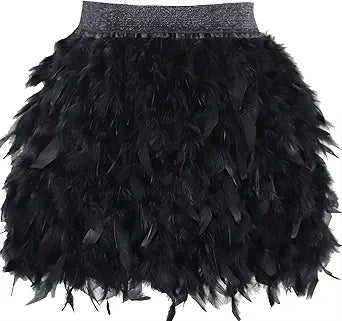 L'VOW Women's Sexy Mid Waist Mini A-line Feather Skirt for Parties