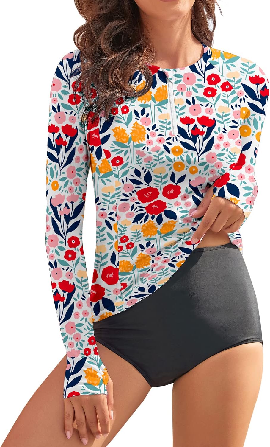 WOWENY Women Rash Guard Long Sleeve Swim Shirts for Sun Protection