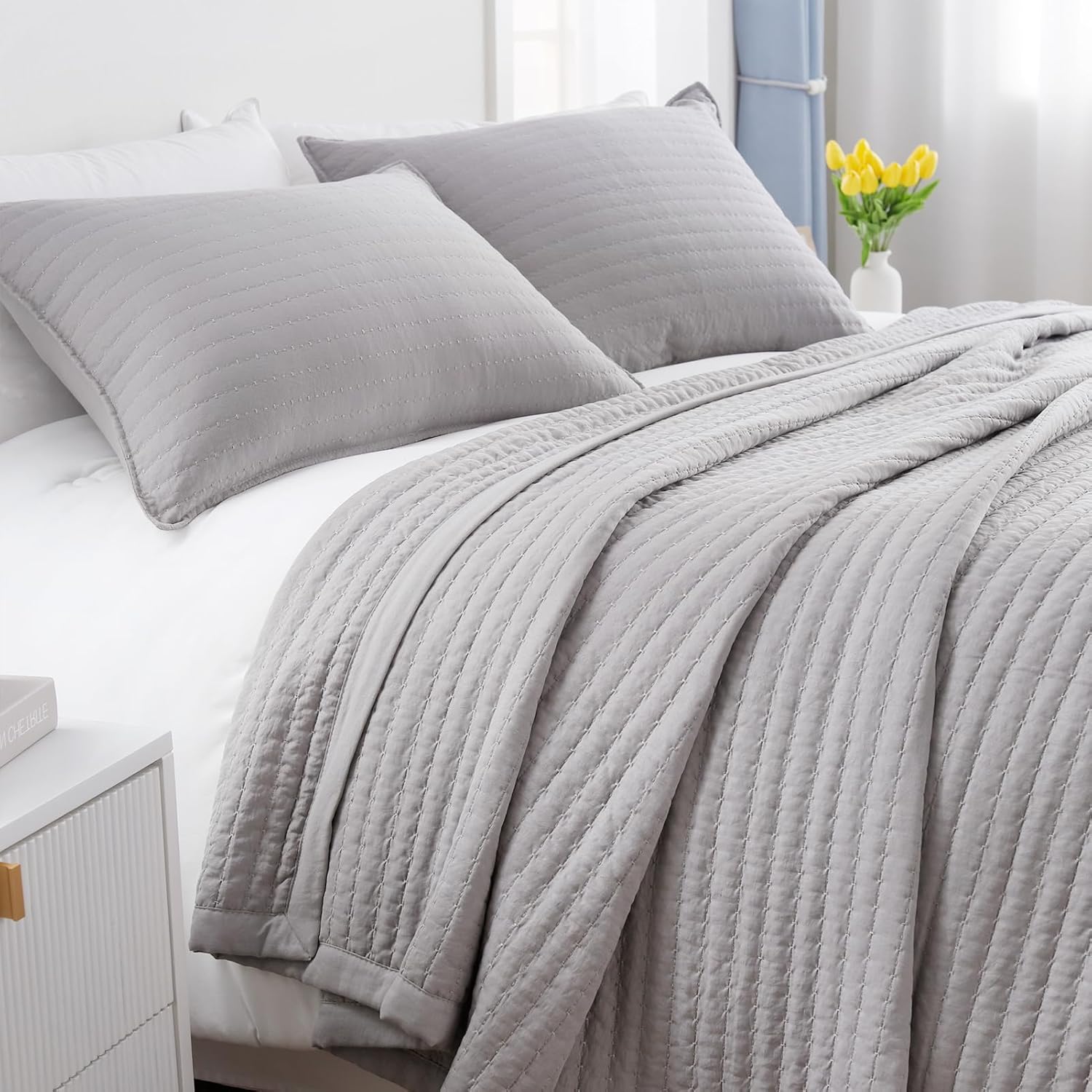 King Quilt Set 104in x 90in Soft Washed Lightweight Bedspread