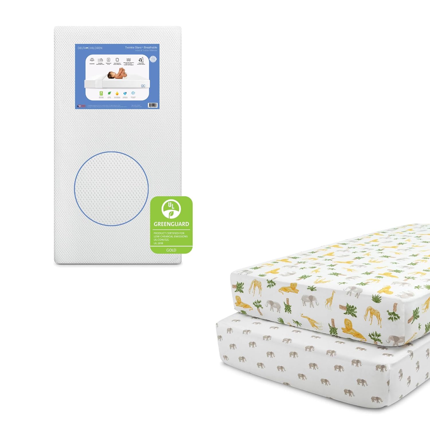 Delta Children Twinkle Stars Breathable Baby Bed Mattress Bundle