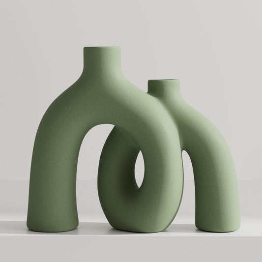 Hug Donut Decorative Vase Set - Sage Green Modern Nordic Style