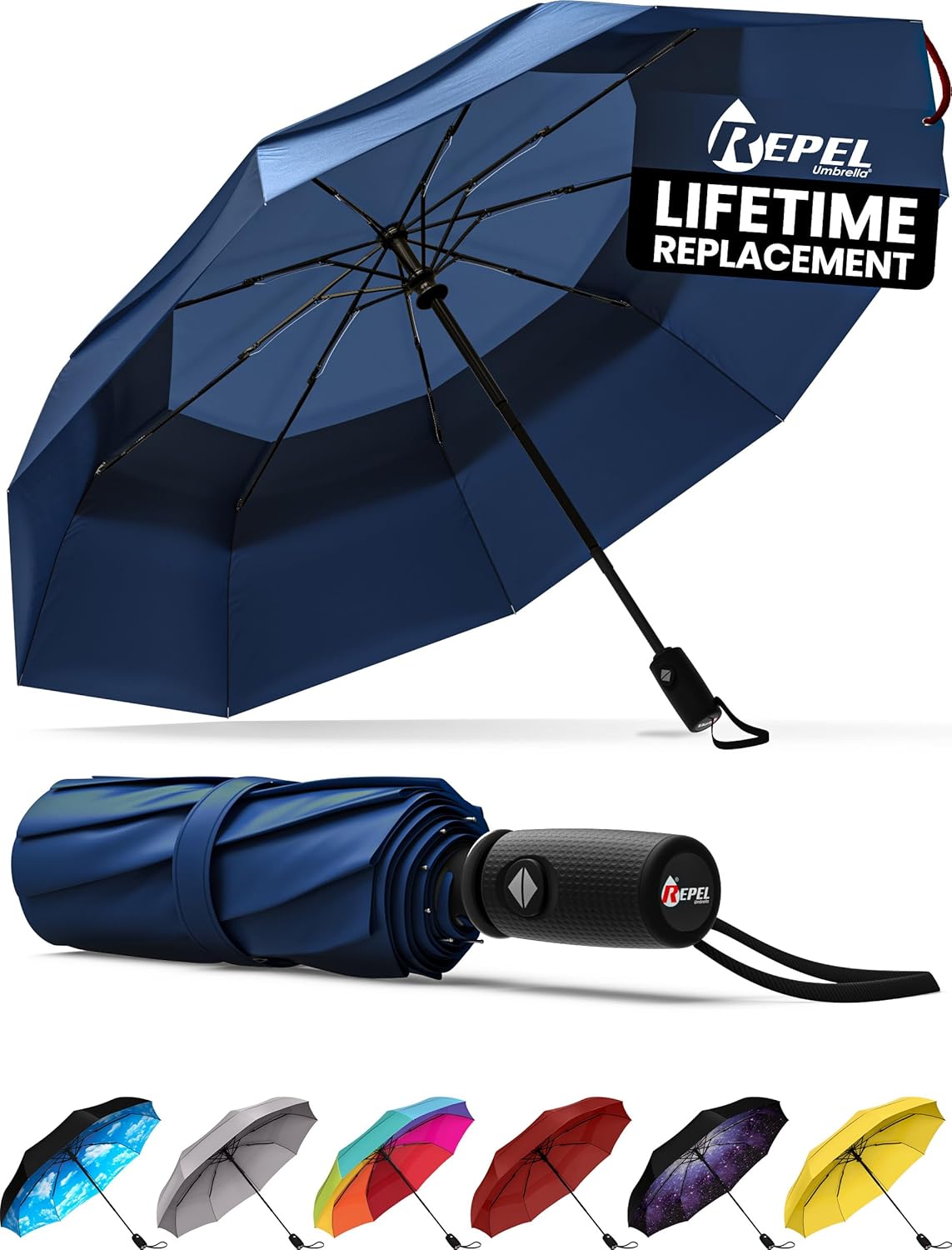 REPEL Windproof Travel Umbrella - Compact & Durable for All