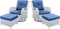 4 Pieces Light Grey Patio Swivel Glider Chairs with Ottomans