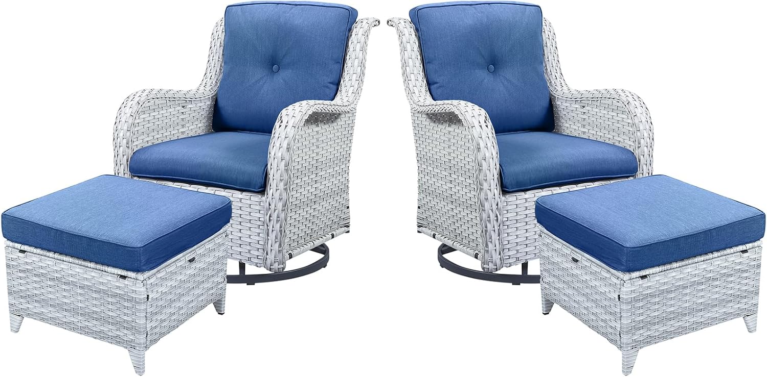 4 Pieces Patio Furniture Set with Swivel Glider Chairs and Ottomans