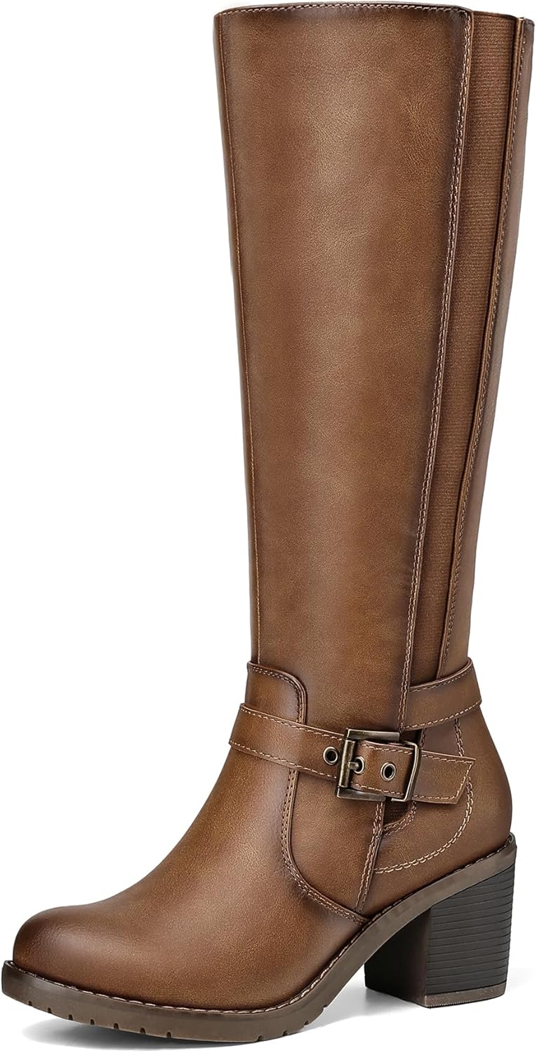 mysoft Women's Knee High Boots with Chunky Block Heels