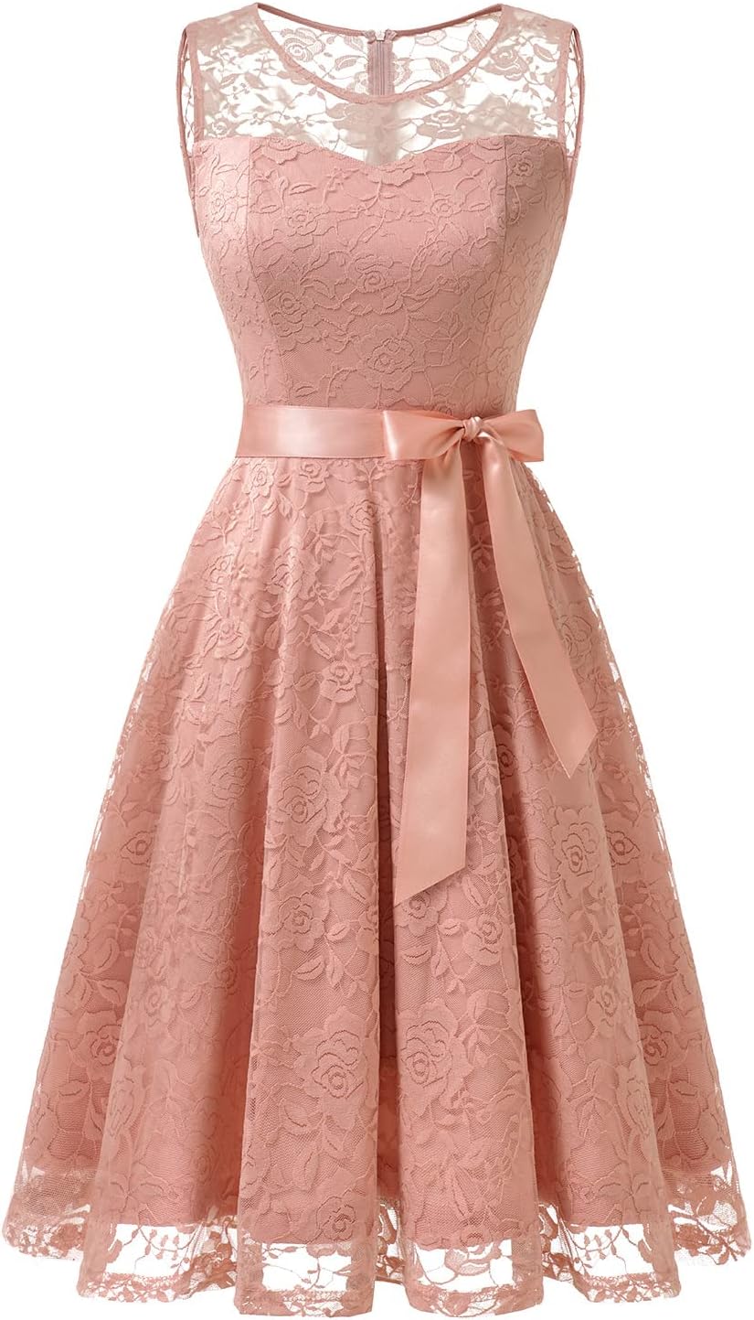 Floral Lace Bridesmaid Dress with Sheer Neckline for Women 60ft