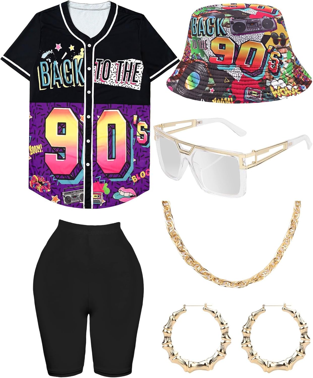 80s 90s Outfit for Women, Hip Hop Costume with Accessories
