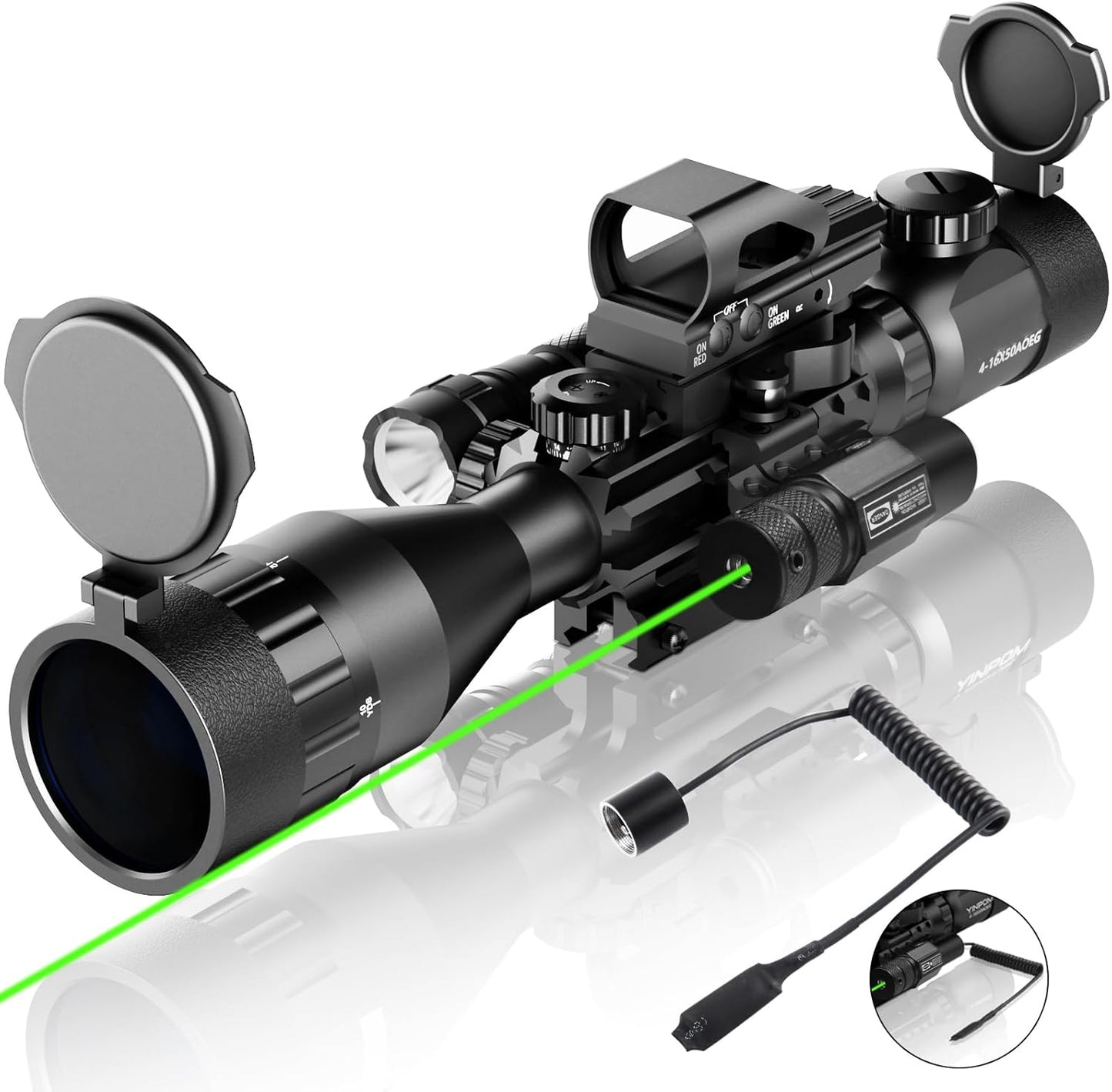 4-16x50AO Rifle Scope Combo with Red/Green Dual Illumination