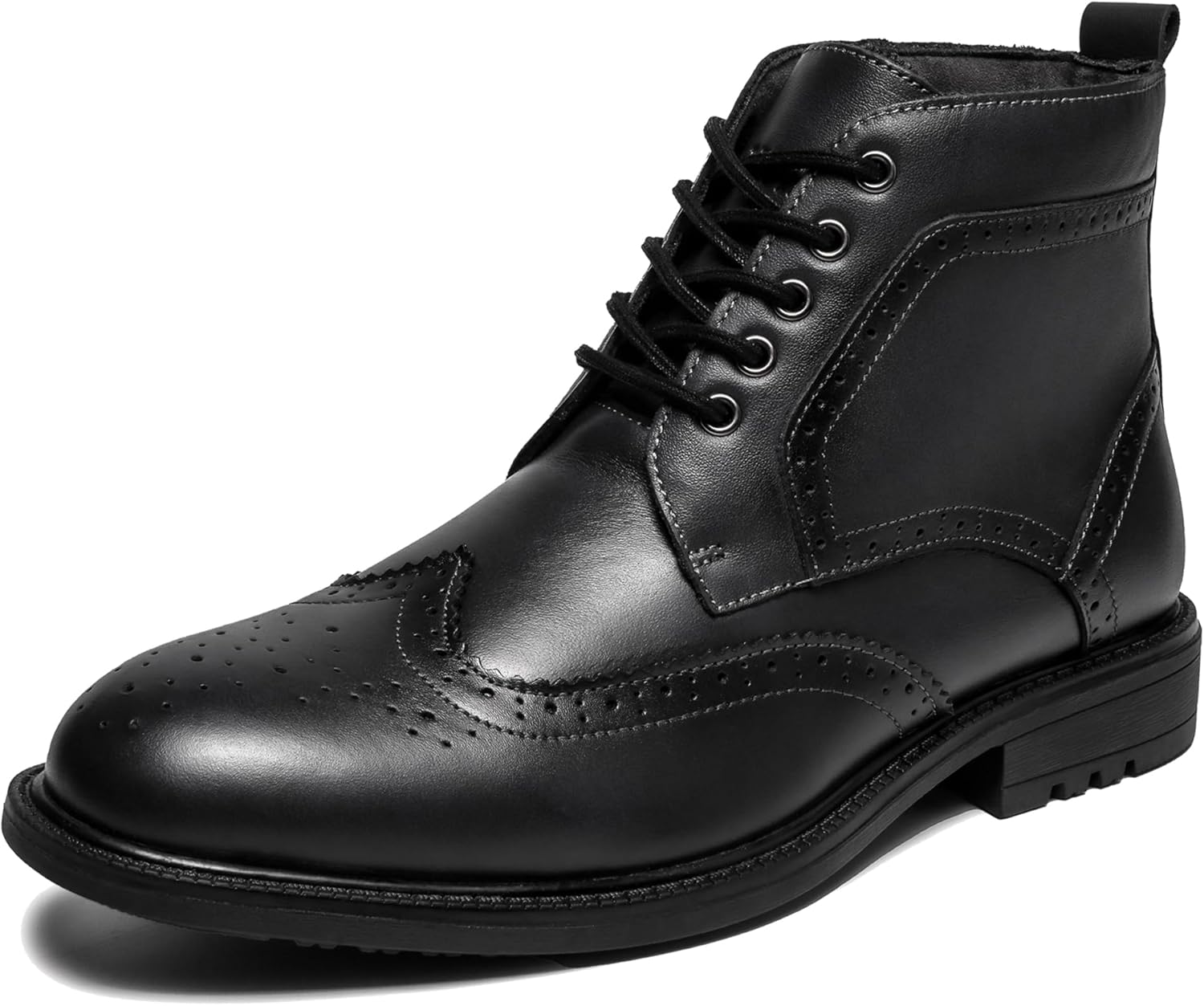 Mens Fashion Dress Boots - Black Genuine Leather Classic Brogue