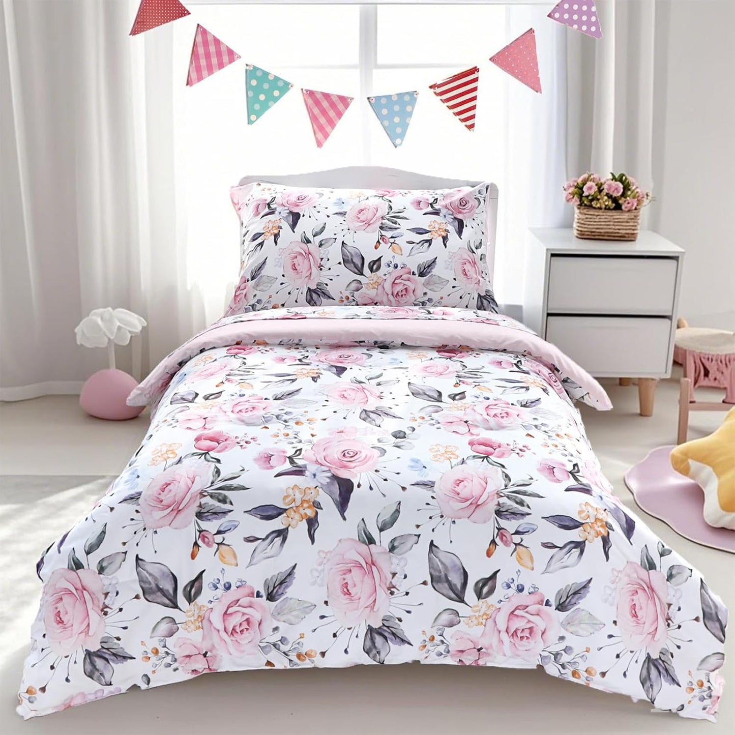 Toddler Bedding Set for Girls - Soft Floral Crib Bedding