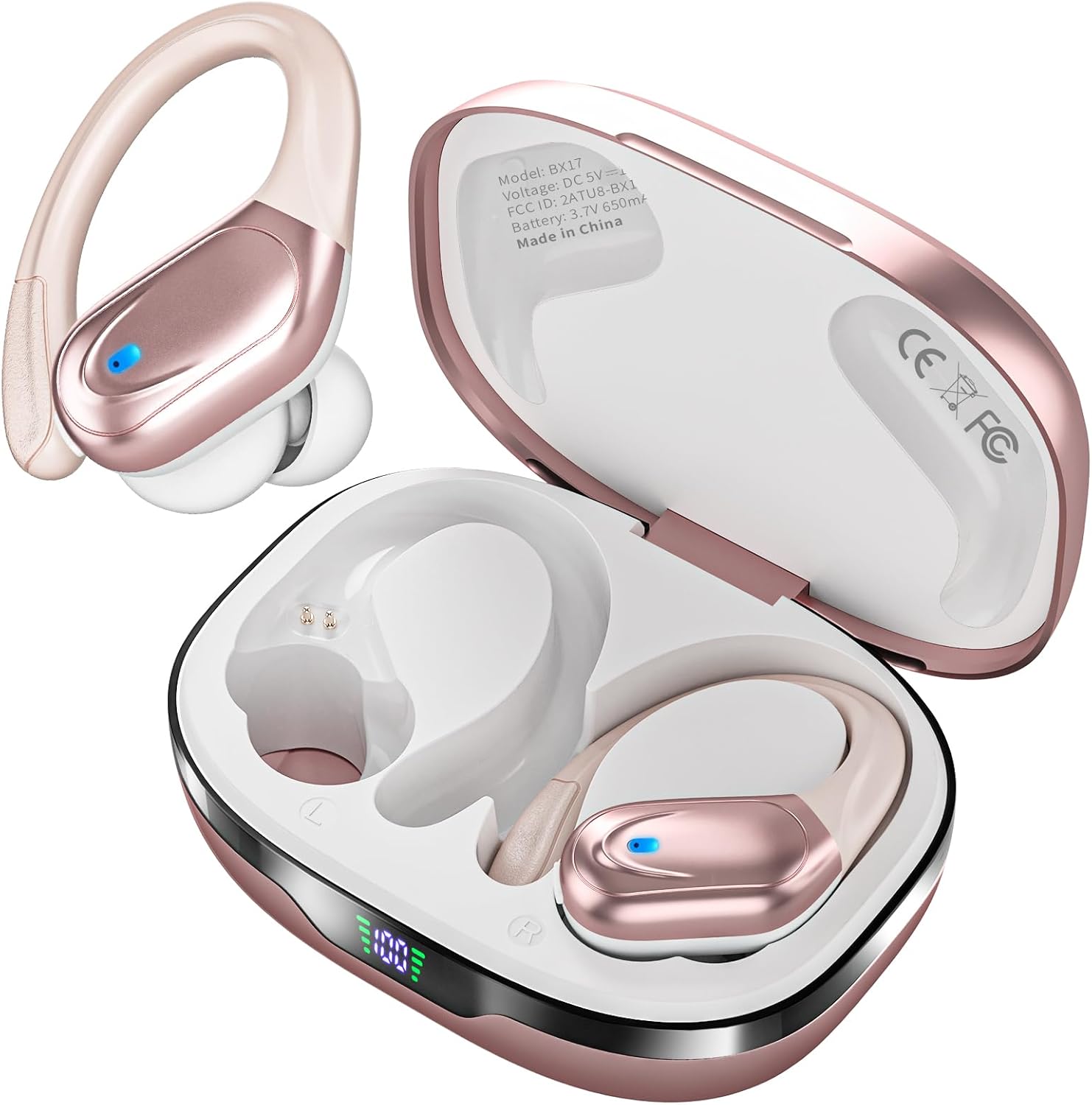 80hr Playback Wireless Earbuds - Noise-Canceling - Rose Gold