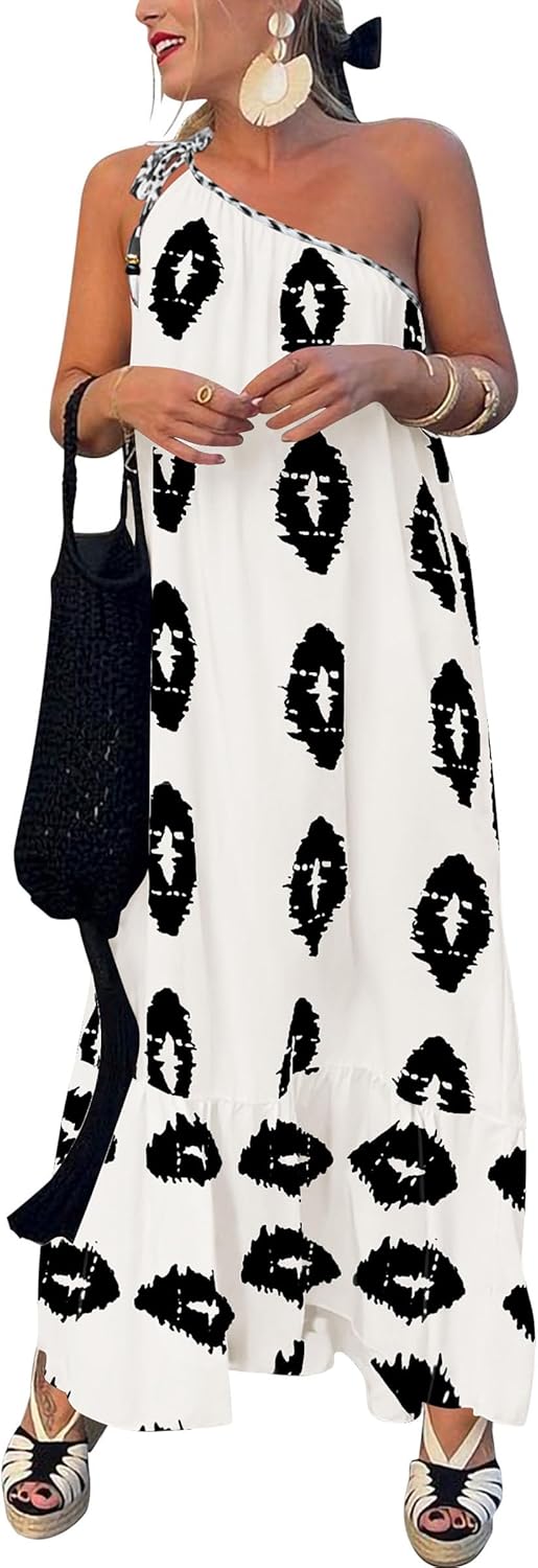 PRETTYGARDEN Women's Summer One Shoulder Maxi Dresses
