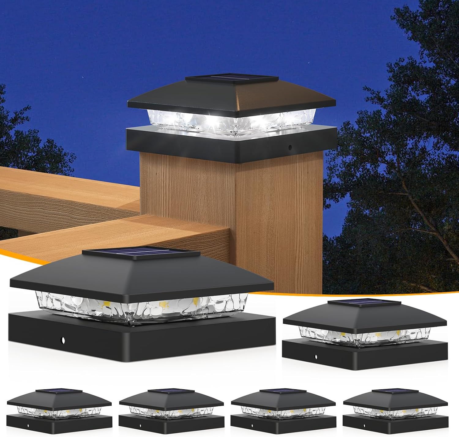 APONUO Solar Post Cap Lights for 4x4 Posts - Bright LED Lighting