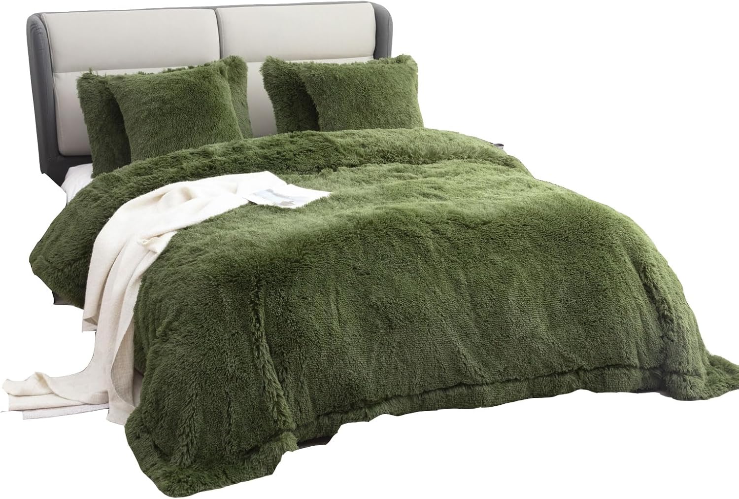 YUSOKI Faux Fur King Blanket - Cozy Olive Green Plush Comfort