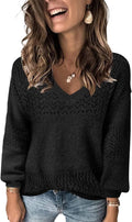 FEKOAFE Womens V Neck Hollow Knit Pullover Sweater (Style XTYN)