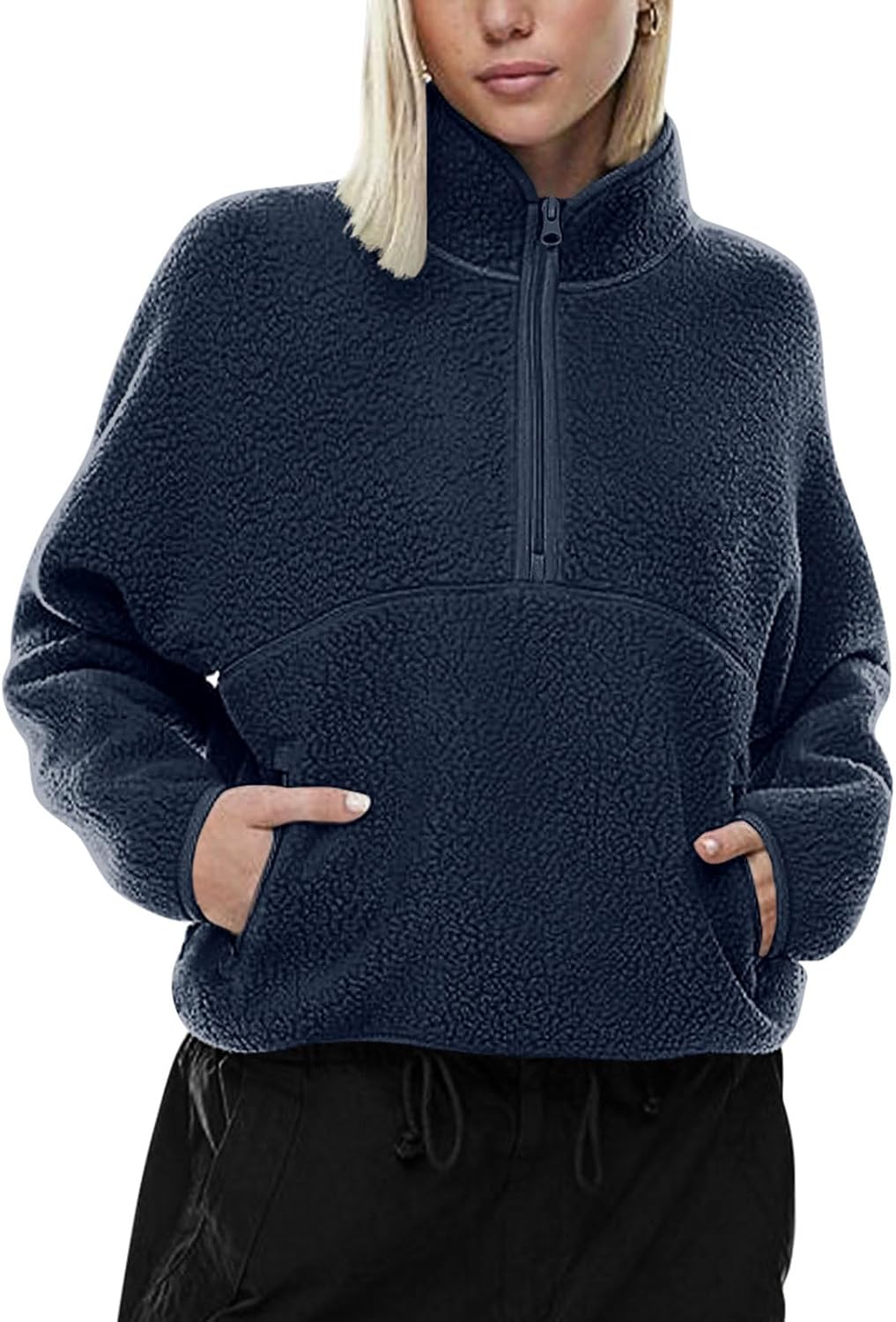 LASLULU Womens Half Zip Pullover Cropped Sweatshirts for Winter