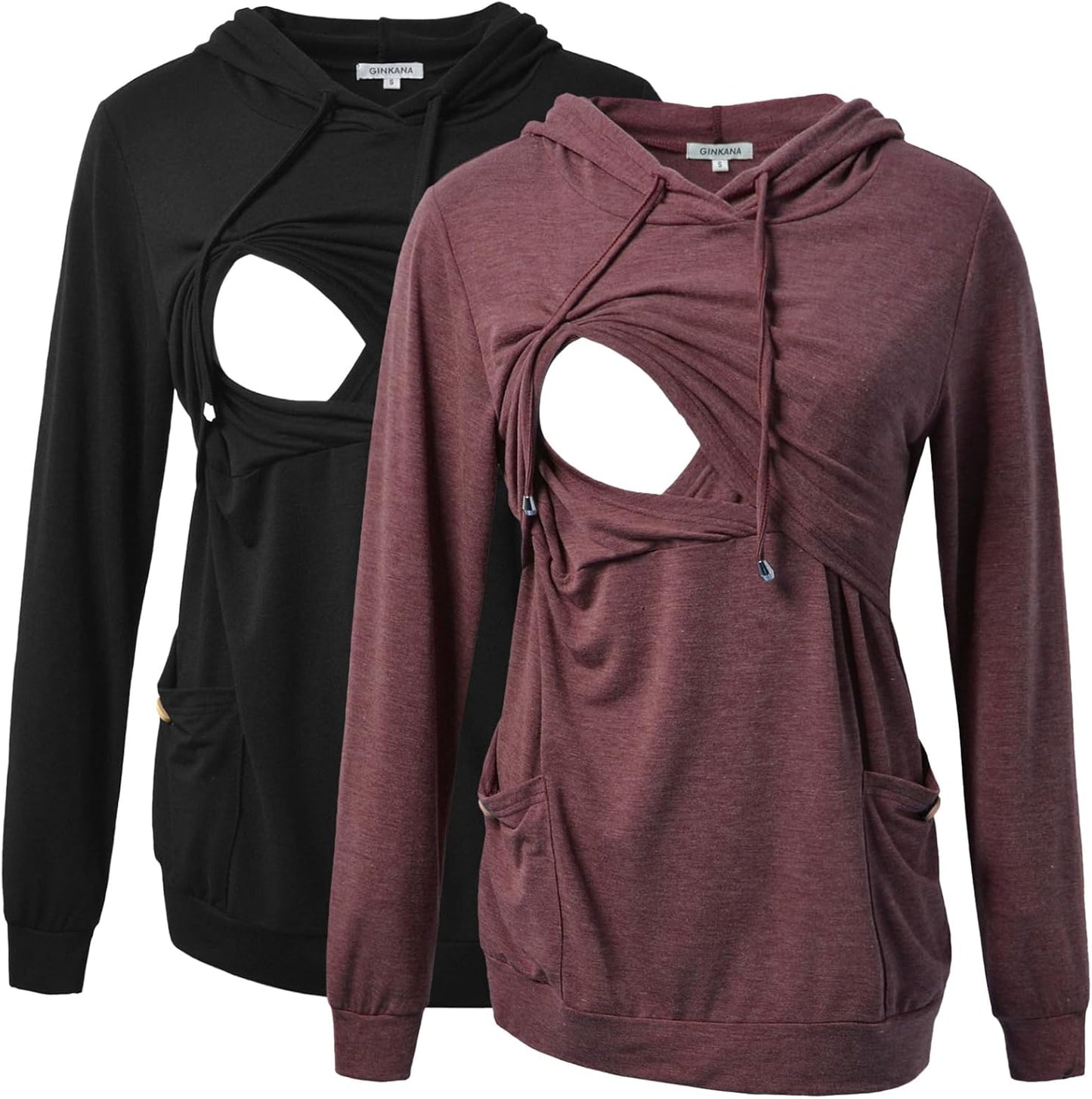 GINKANA Womens Nursing Hoodie Top with Button Decoration and Pockets