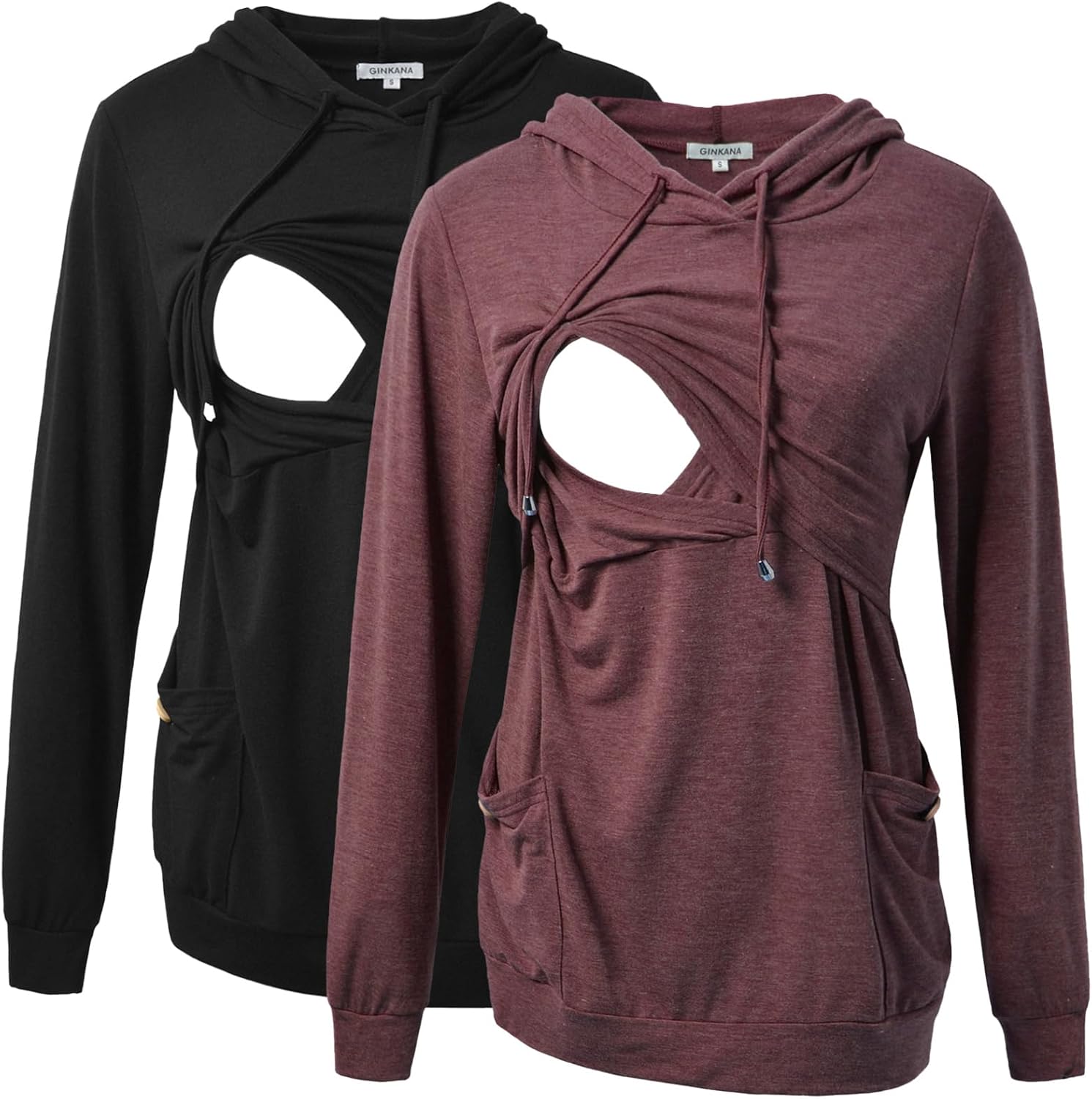 GINKANA Womens Nursing Hoodie Top with Button Decoration and Pockets