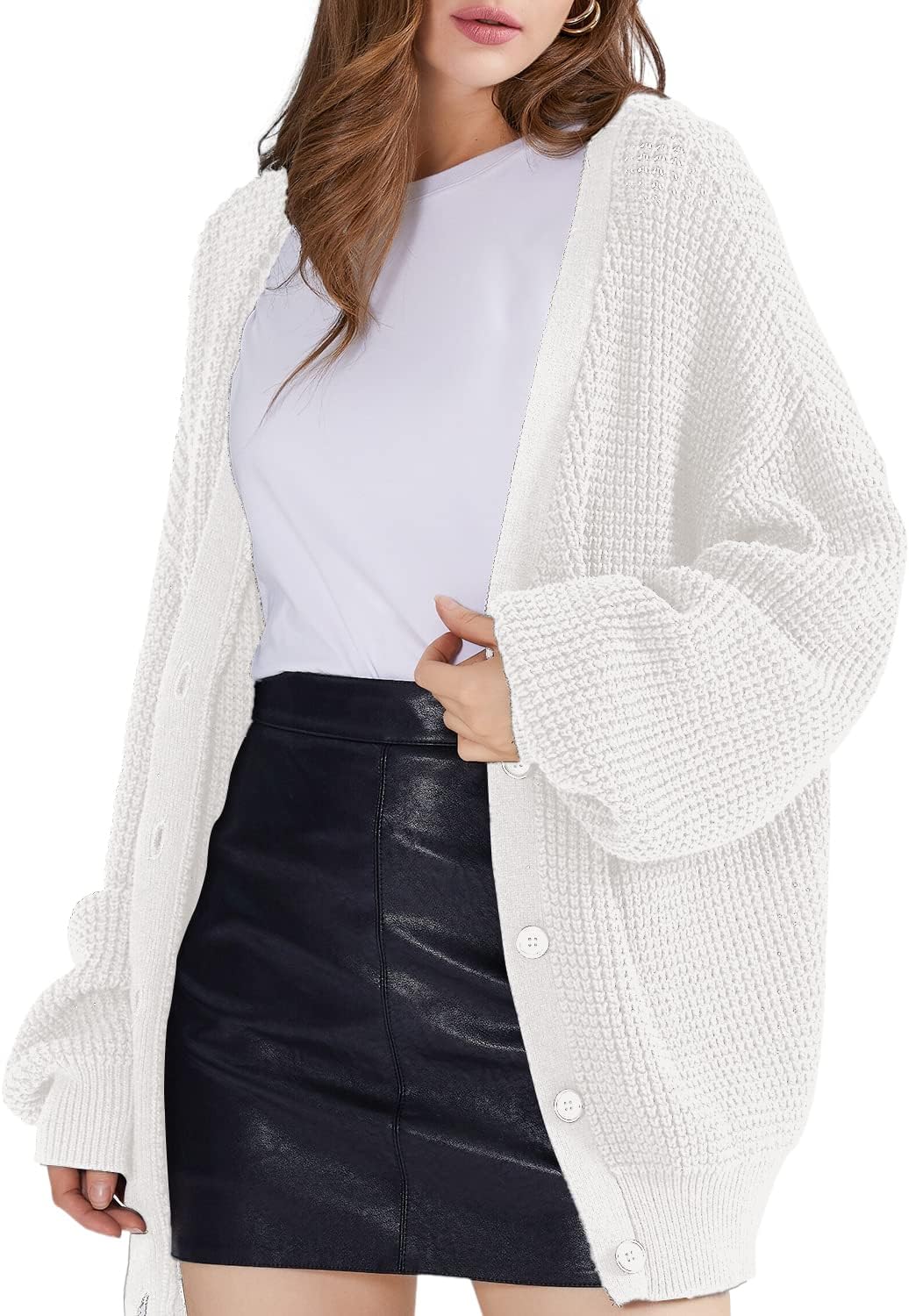 QUALFORT Cardigan Sweaters for Women - 100% Cotton Oversized Knit