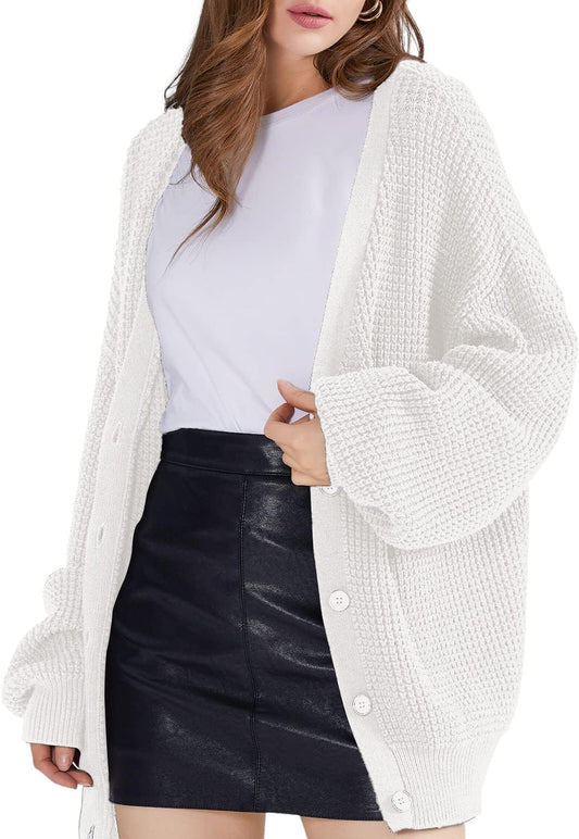 QUALFORT Cardigan Sweaters for Women - Cozy Cotton Knit Outerwear